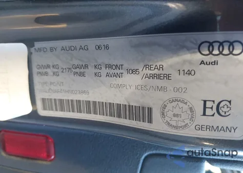 2017 Audi A4 2.0T Premium from USA, damaged, VIN WAUENAF41HN023869